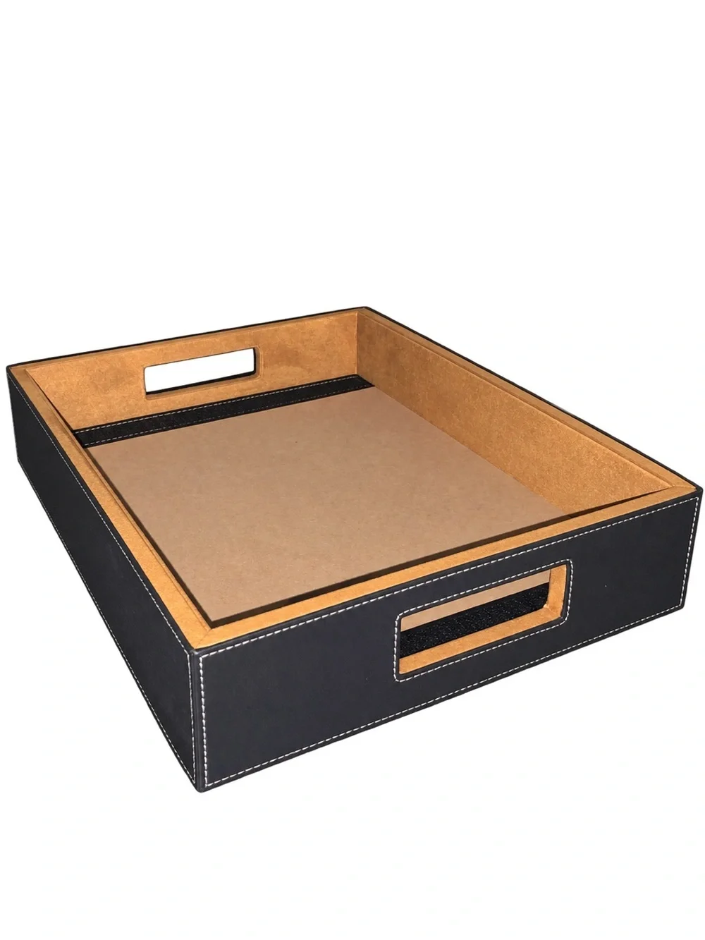 Black Leatherette Tray 16” x 12” x 2.5” with Removable Interior Mat